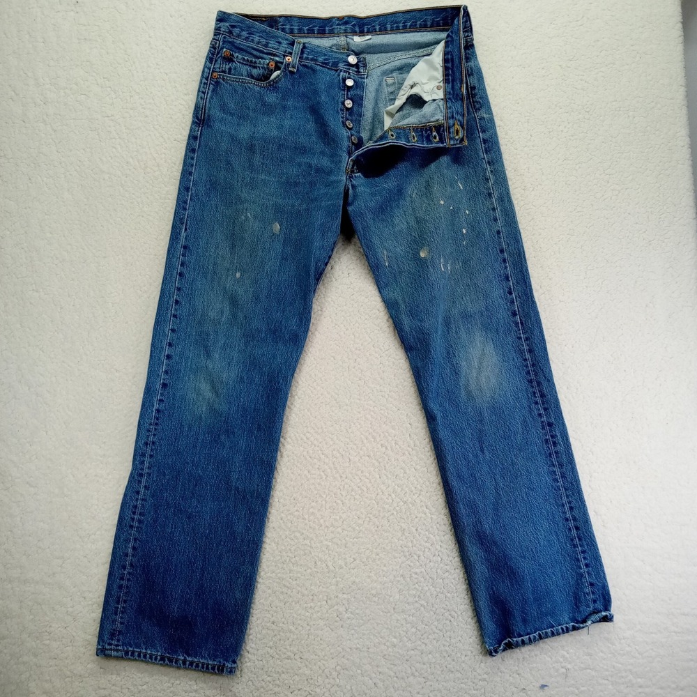 Levis Jeans‎ 501 Premium Mens 36x34 Buttonfly Cotton Blend Medium Wash VTG